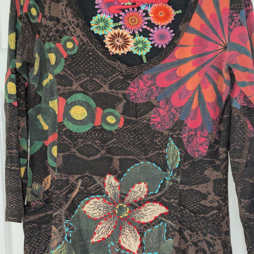 Desigual Red Pink Graphic 3/4 Sleeve Blouse